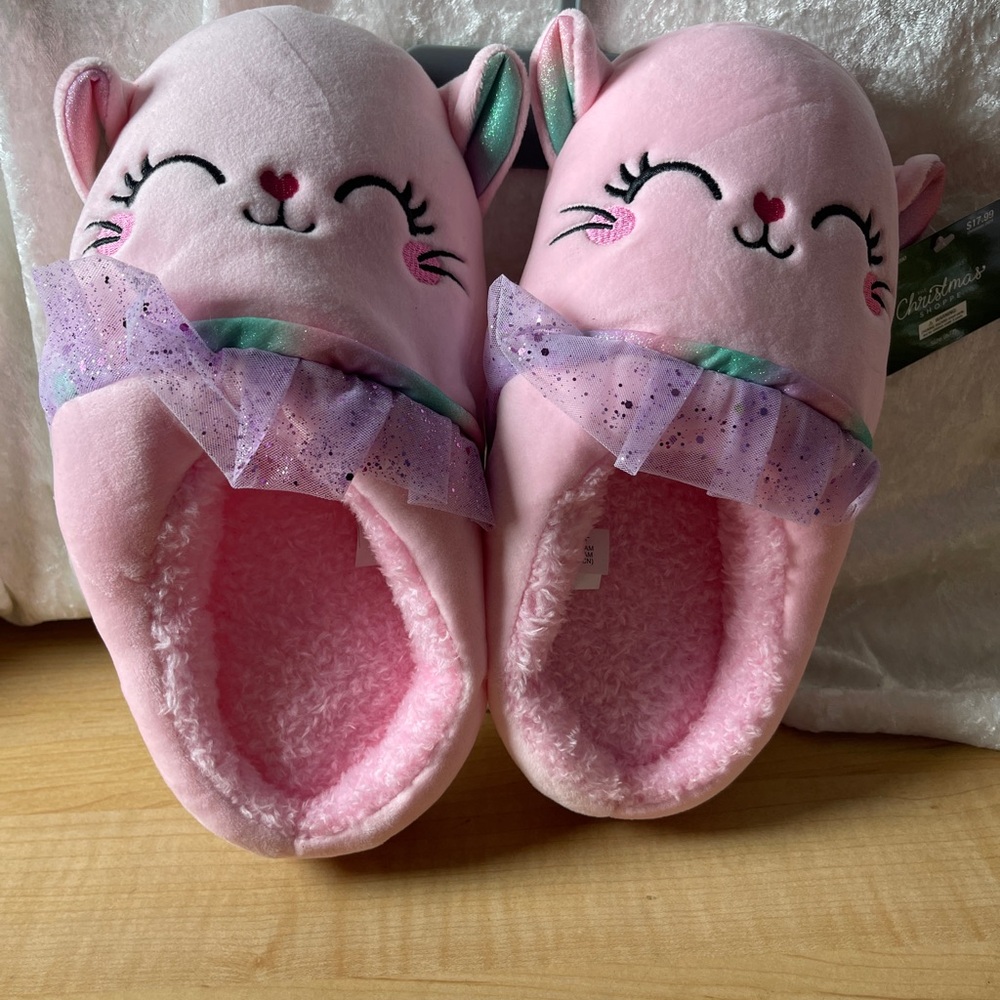 Pink cat slippers